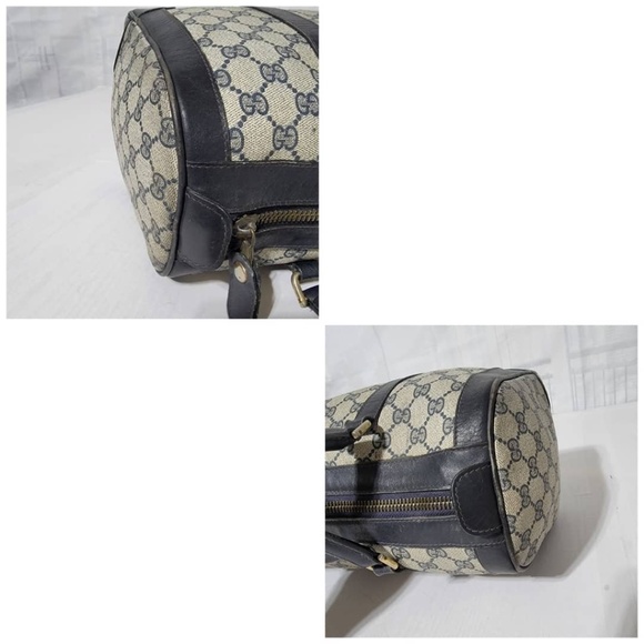 Authentic Gucci Vintage Canvas Gg Pattern Boston Bag Navy Blue/Beige - Picture 12 of 12
